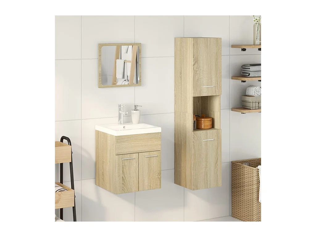 3-teiliges Badmöbel-Set Sonoma-Eiche