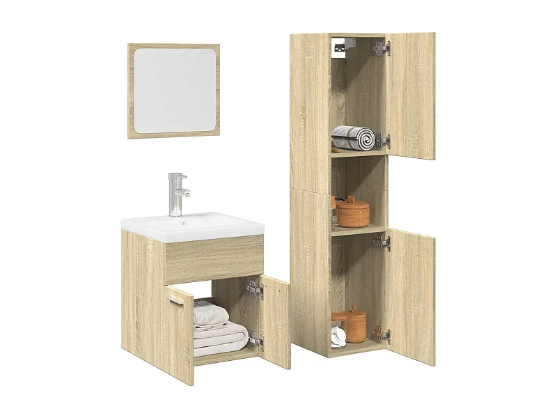 Set di mobili da bagno 3 pezzi in rovere Sonoma