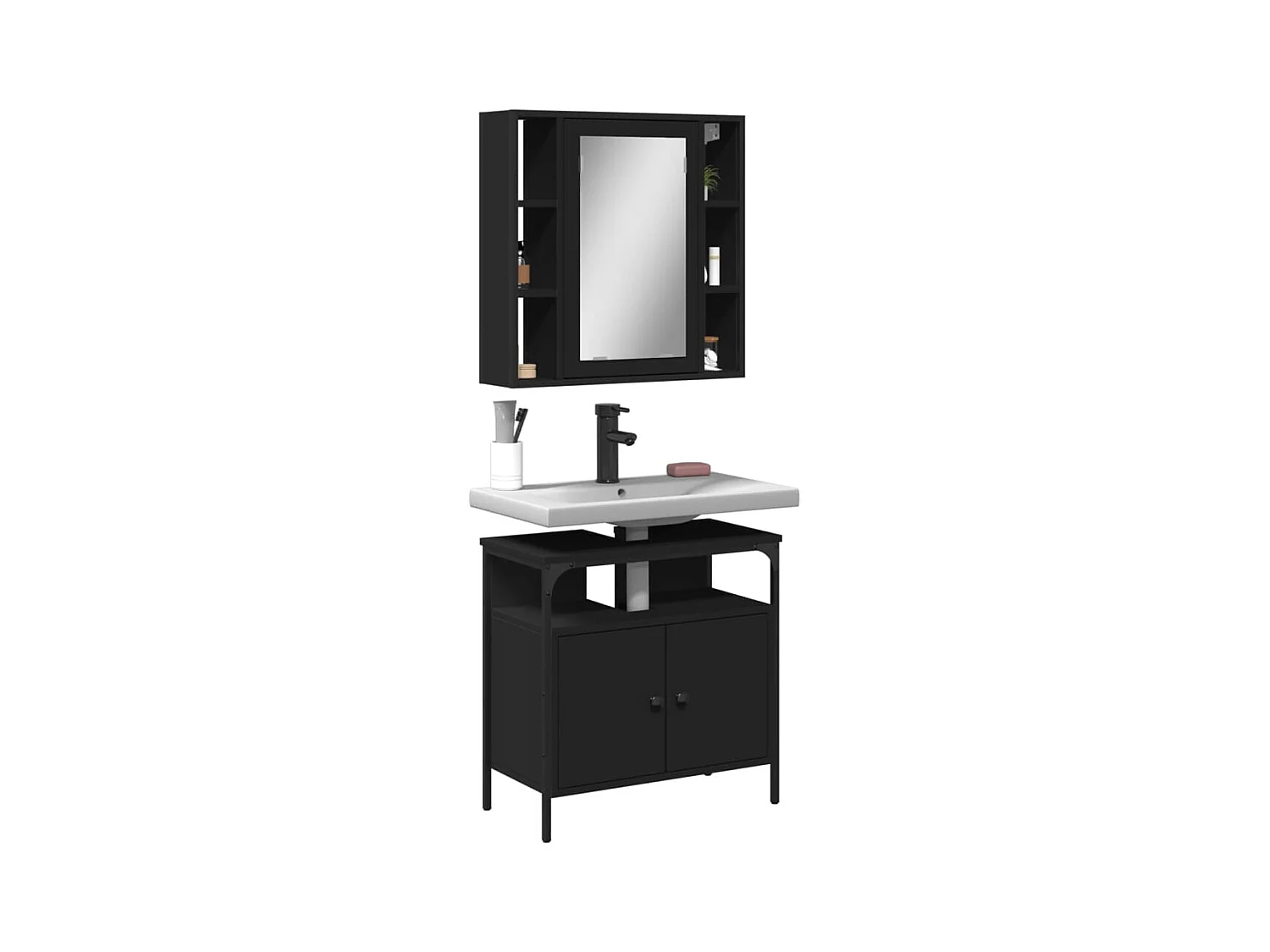 Ensemble de meubles salle de bain 2 pcs noir bois d'ingénierie