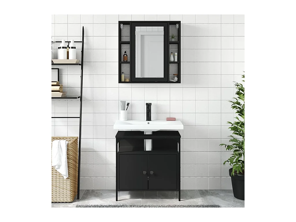 Ensemble de meubles salle de bain 2 pcs noir bois d'ingénierie