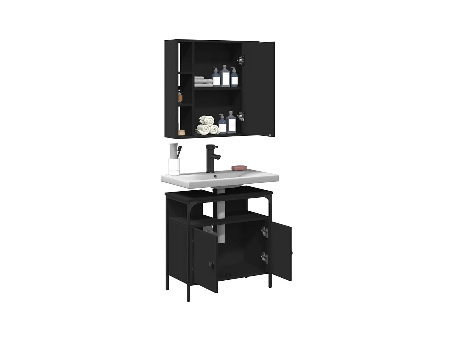 Ensemble de meubles salle de bain 2 pcs noir bois d'ingénierie