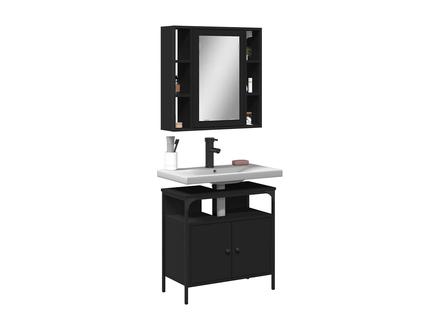 Ensemble de meubles salle de bain 2 pcs noir bois d'ingénierie