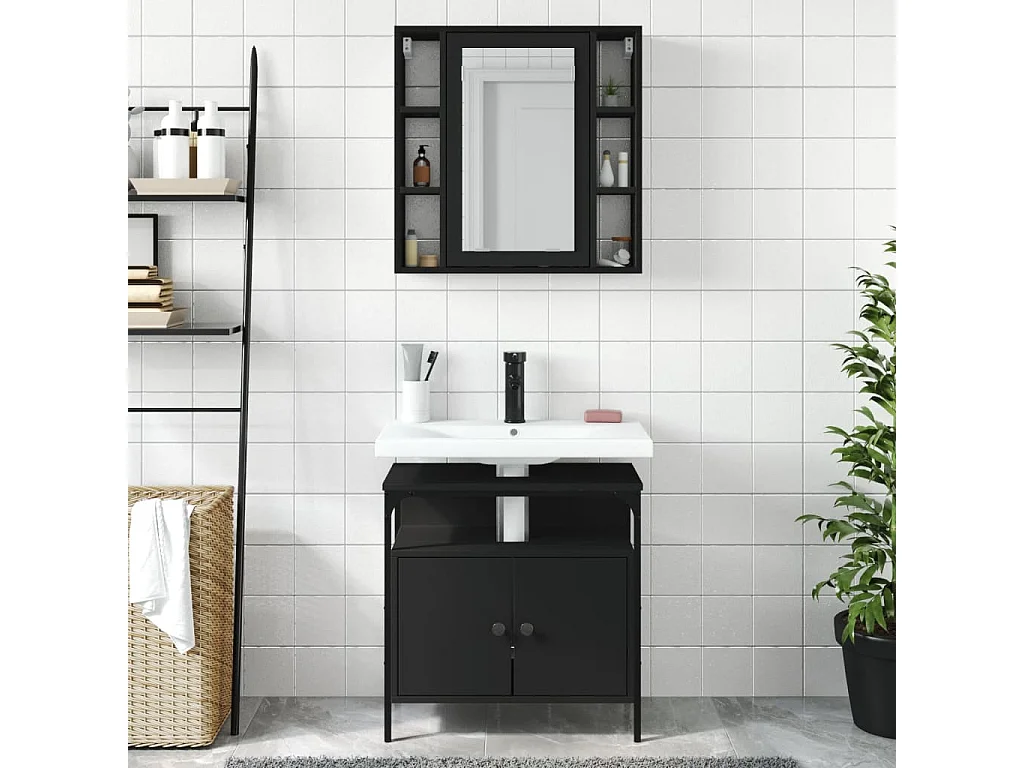 Ensemble de meubles salle de bain 2 pcs noir bois d'ingénierie