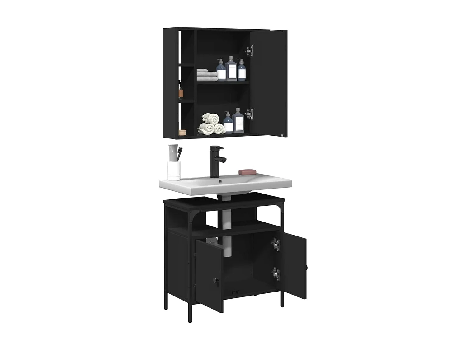 Ensemble de meubles salle de bain 2 pcs noir bois d'ingénierie