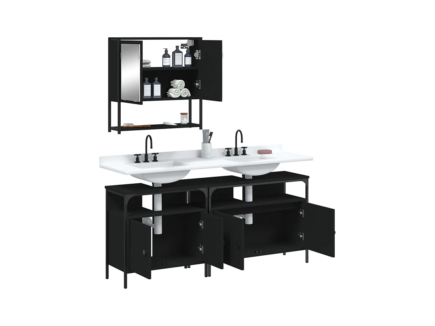 Ensemble de meubles salle de bain 3 pcs noir bois d'ingénierie