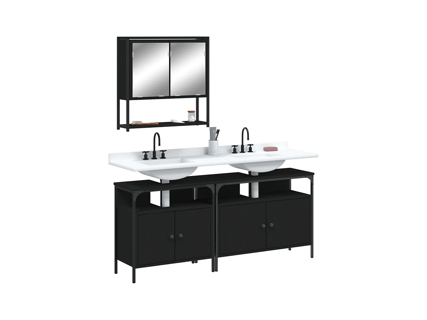 Ensemble de meubles salle de bain 3 pcs noir bois d'ingénierie