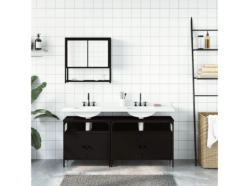 Ensemble de meubles salle de bain 3 pcs noir bois d'ingénierie