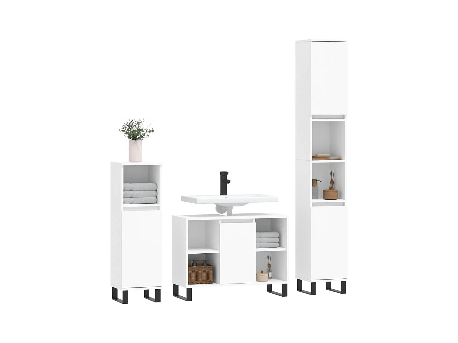 3-delige badkamermeubelset wit bewerkt hout