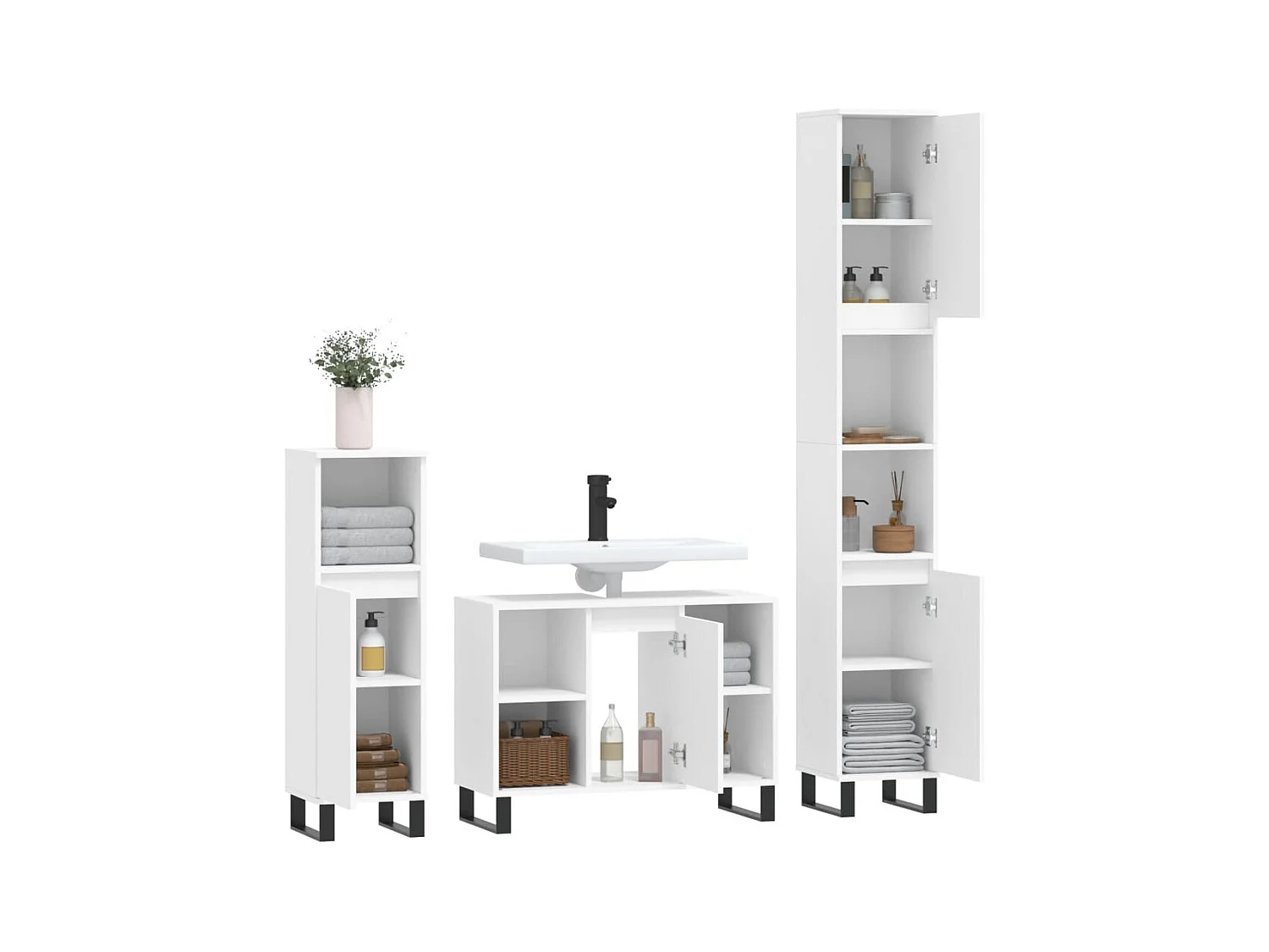 3-delige badkamermeubelset wit bewerkt hout