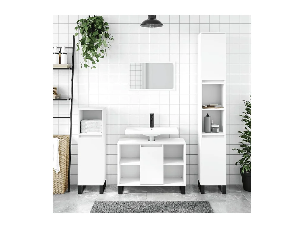 Ensemble de meubles salle de bain 3 pcs blanc bois d'ingénierie