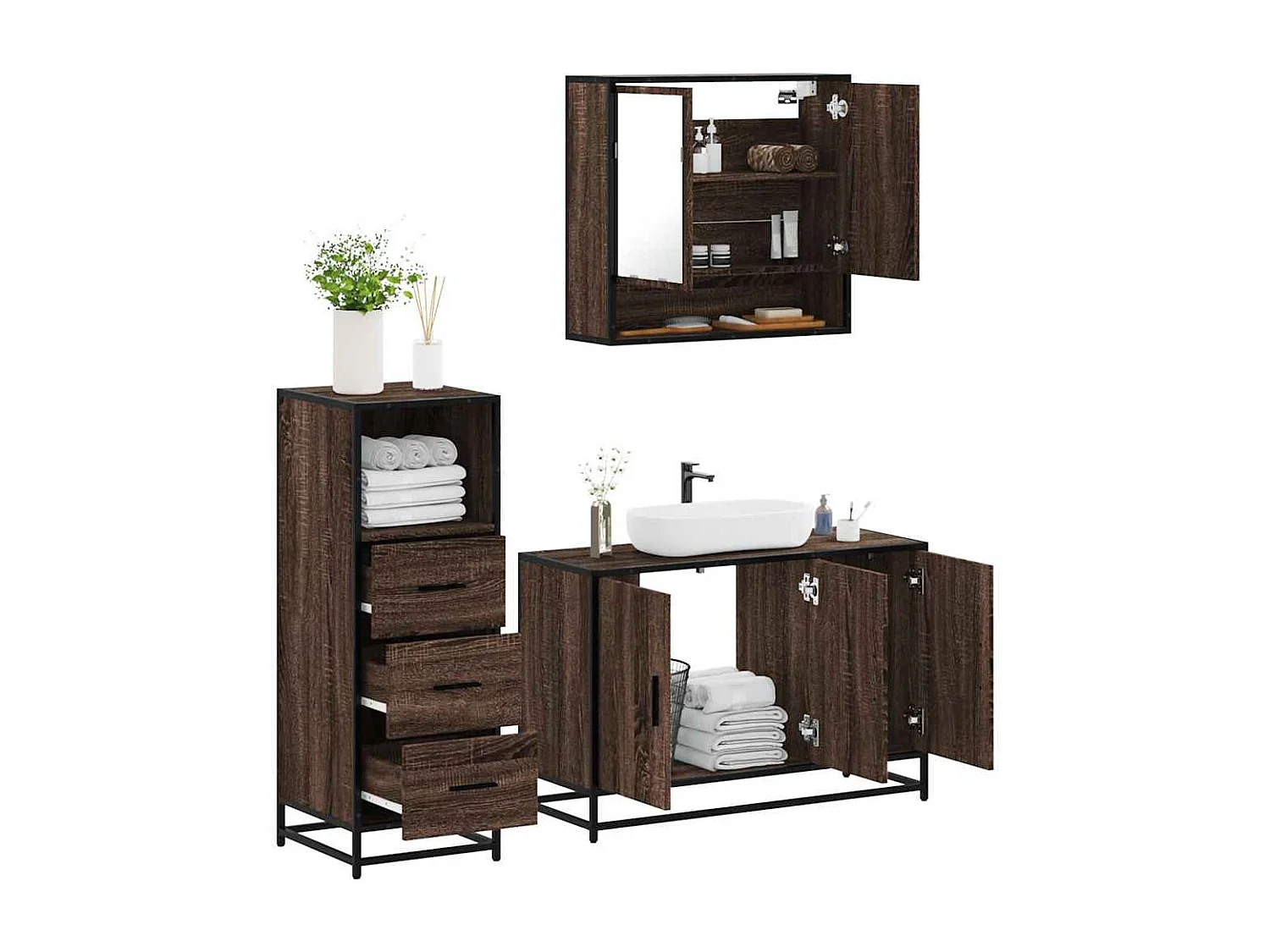 Ensemble de meubles de salle de bain 3 pcs Chêne marron