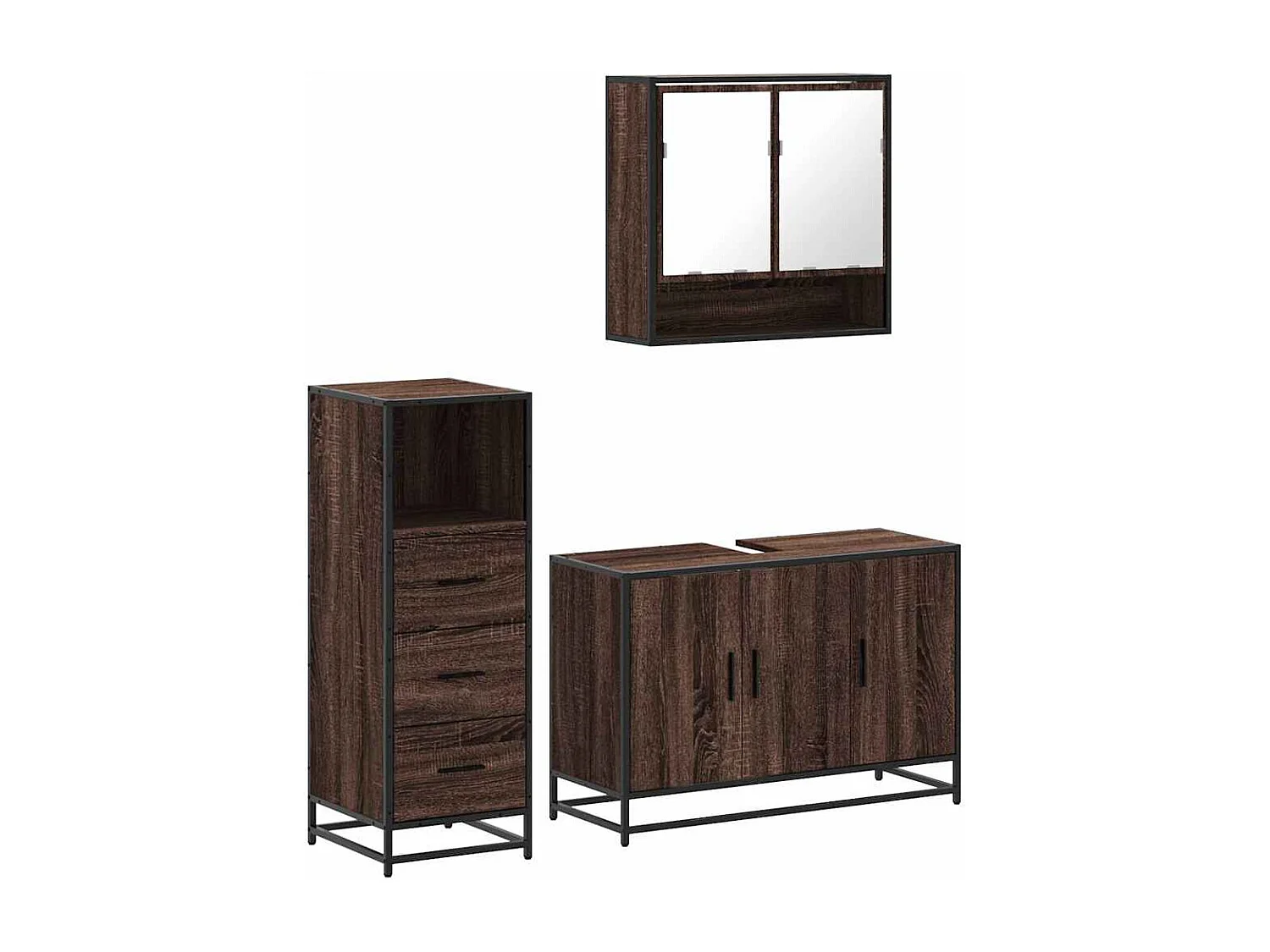 Ensemble de meubles de salle de bain 3 pcs Chêne marron