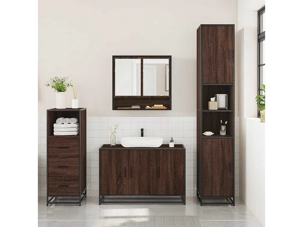 Ensemble de meubles de salle de bain 3 pcs Chêne marron