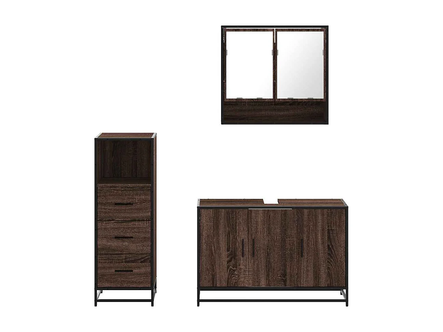 Ensemble de meubles de salle de bain 3 pcs Chêne marron