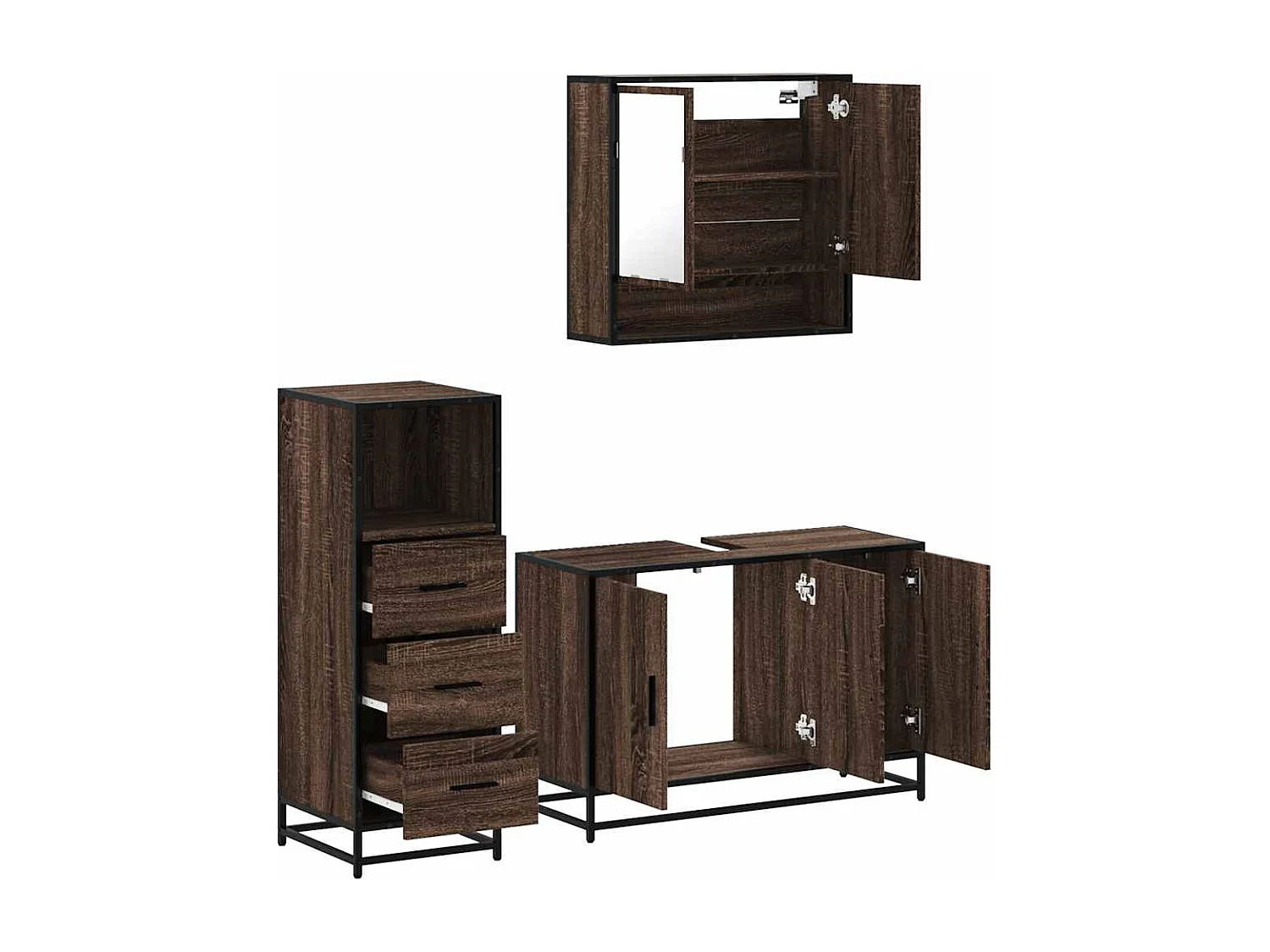 Ensemble de meubles de salle de bain 3 pcs Chêne marron