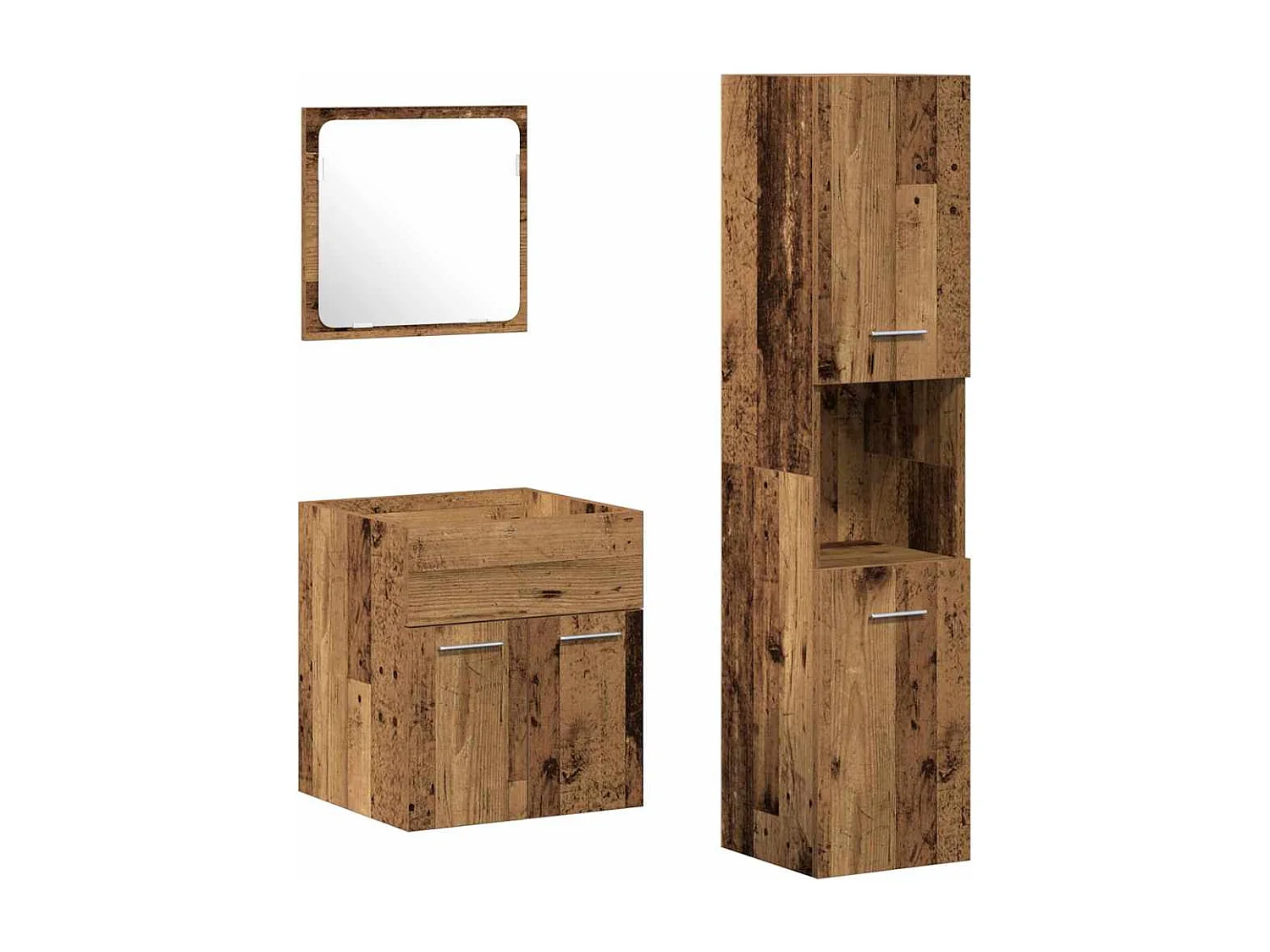 Conjunto de muebles de baño de 3 piezas en madera antigua