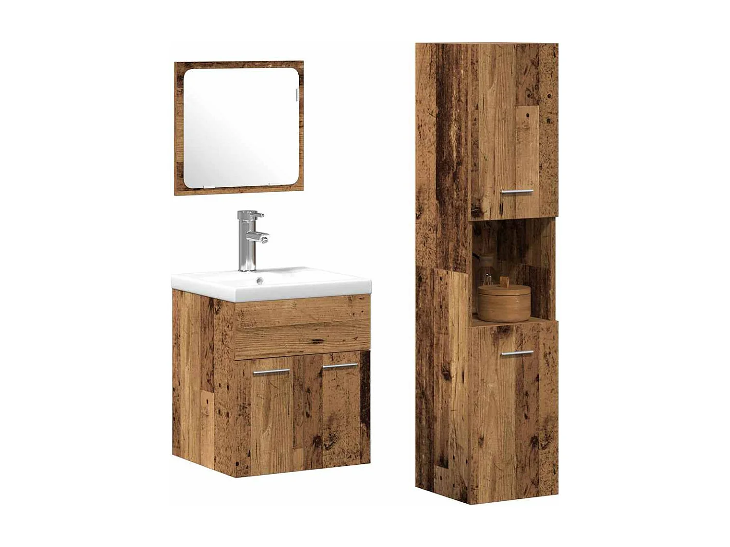Conjunto de muebles de baño de 3 piezas en madera antigua