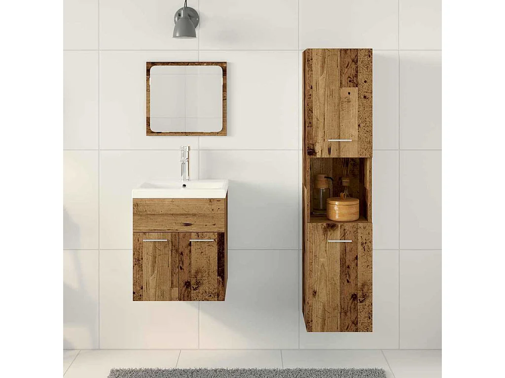 Conjunto de muebles de baño de 3 piezas en madera antigua