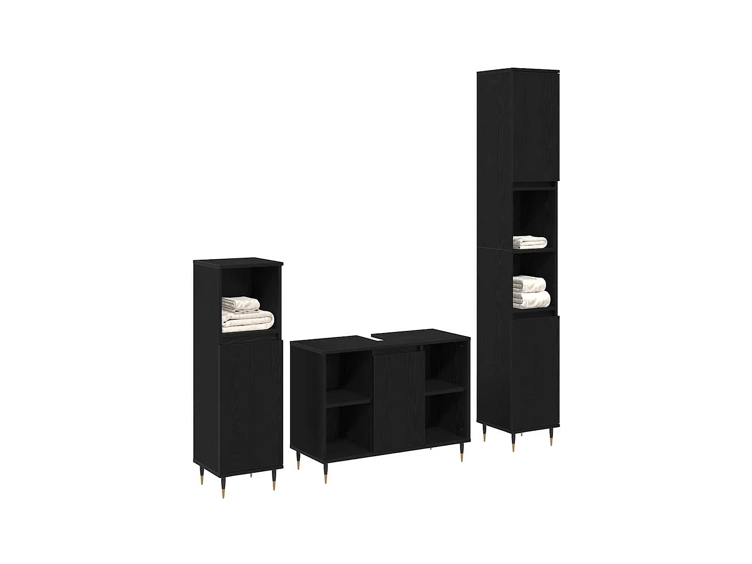 Set di mobili da bagno 3 pezzi in rovere nero