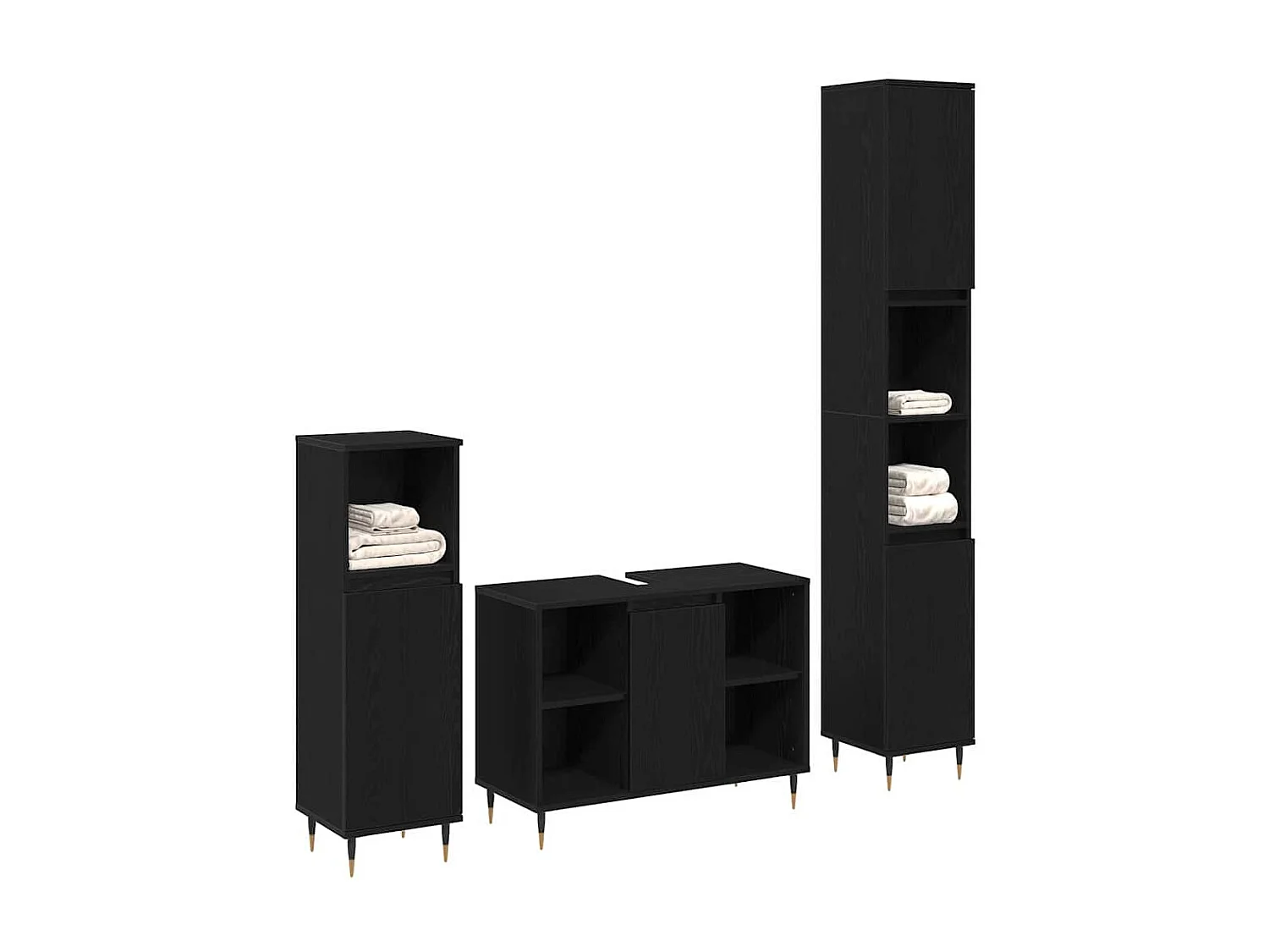 3-teiliges Badmöbel-Set in Eiche schwarz