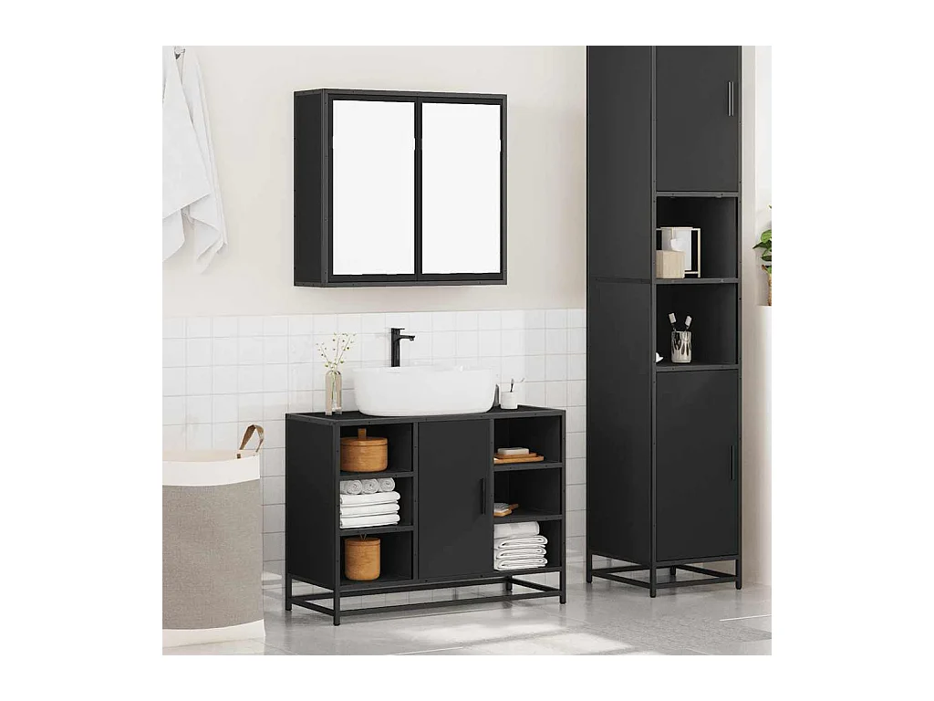 2-delige badkamermeubelset zwart bewerkt hout