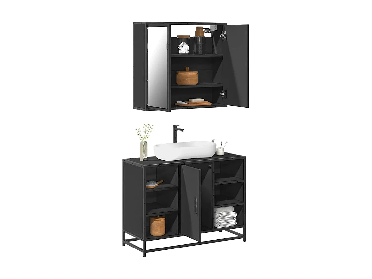 Ensemble de meubles salle de bain 2 pcs noir bois d'ingénierie