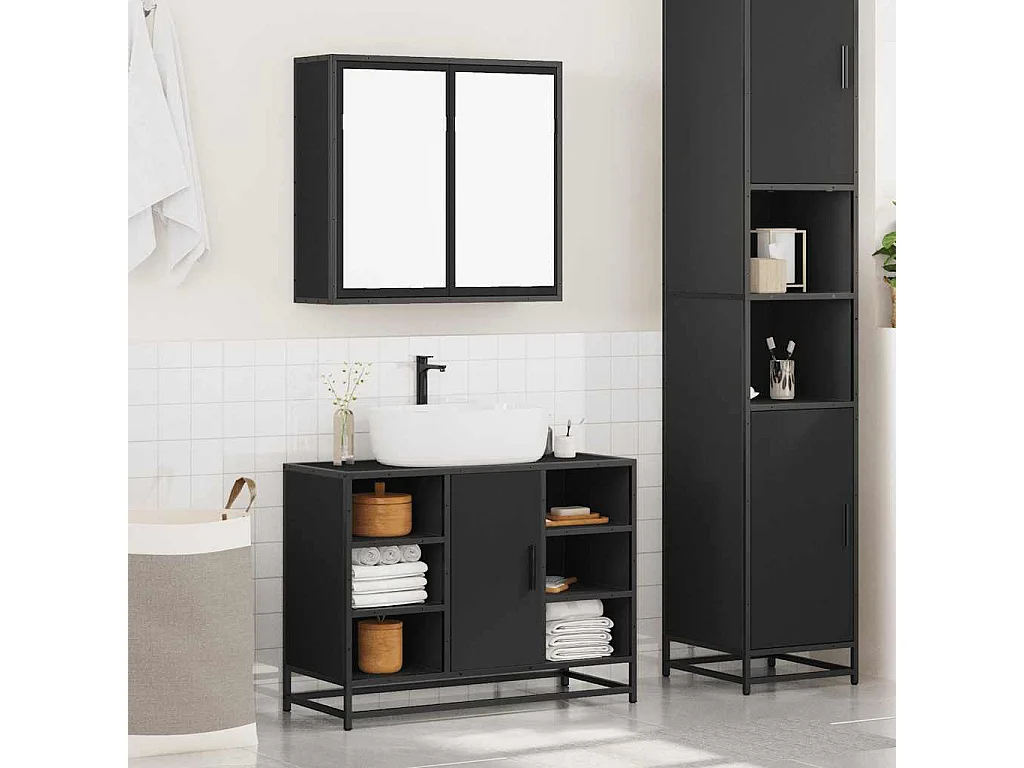 Ensemble de meubles salle de bain 2 pcs noir bois d'ingénierie