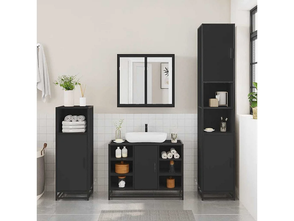 Ensemble de meubles salle de bain 2 pcs noir bois d'ingénierie