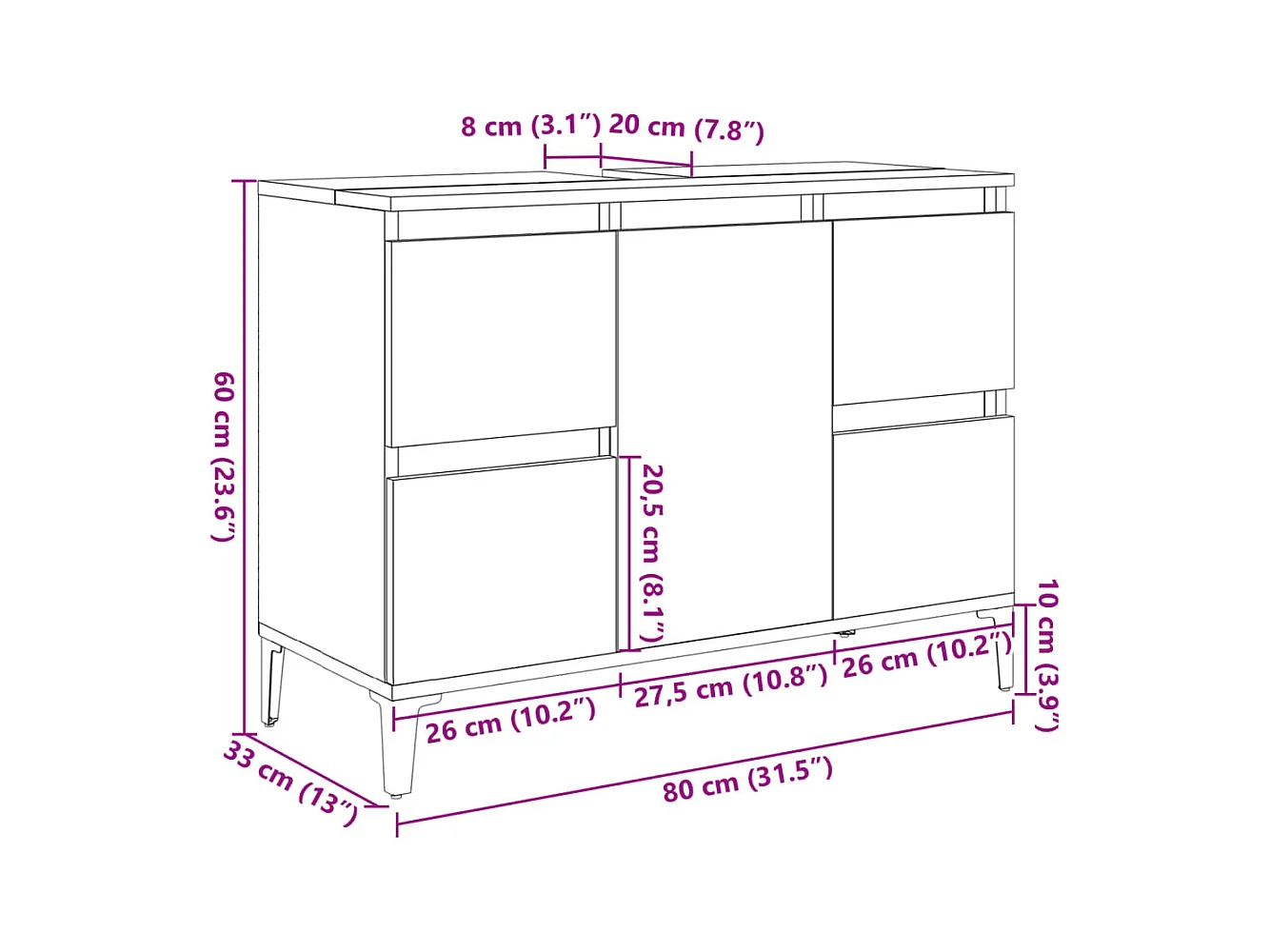 3-delige badkamermeubelset Sonoma Eiken