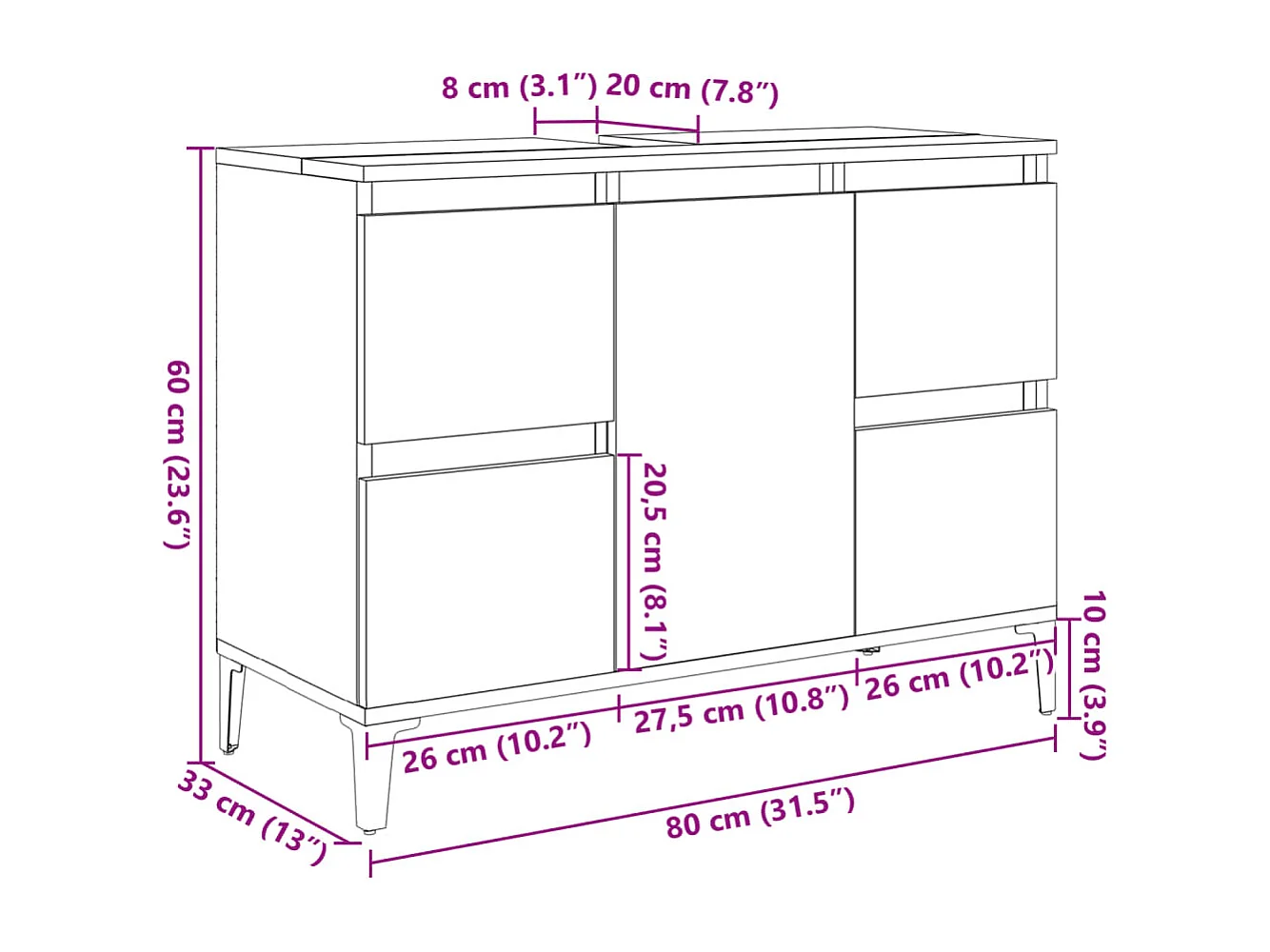 Set di mobili da bagno 3 pezzi in rovere Sonoma