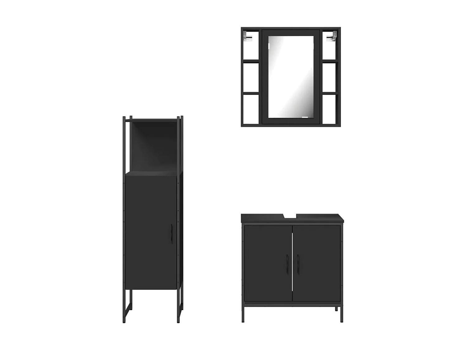 Set di mobili da bagno in legno ingegnerizzato nero, 3 pezzi