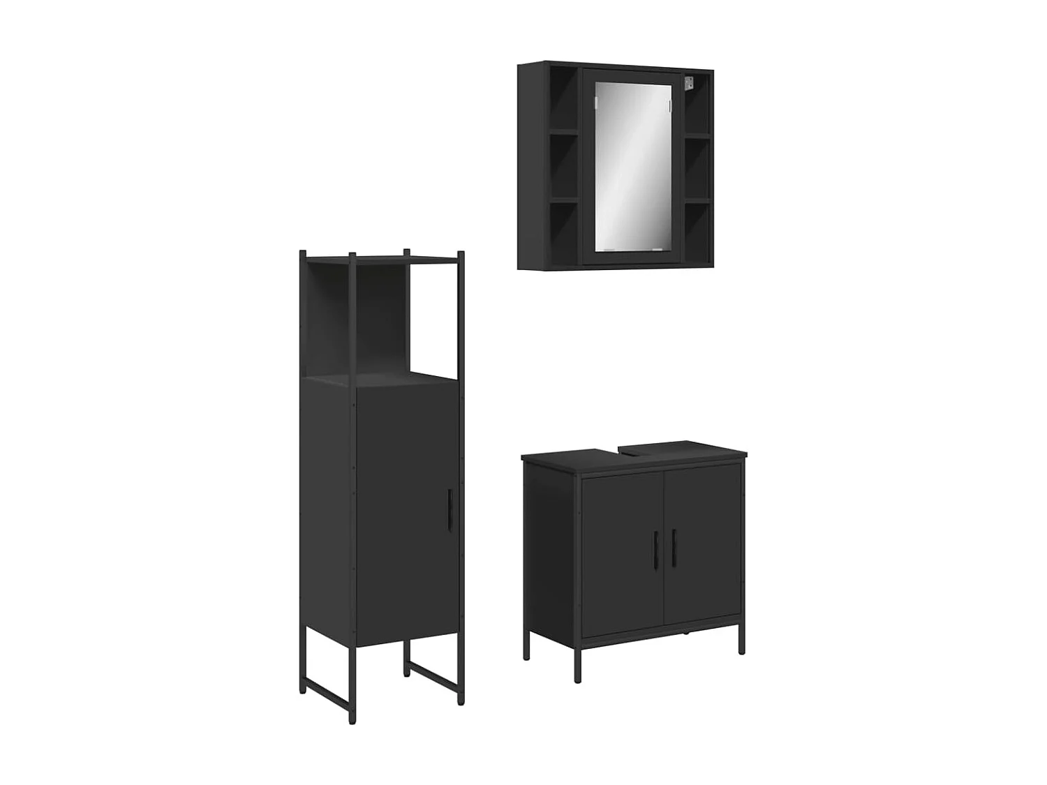 Ensemble d'armoires salle de bain 3 pcs noir bois d'ingénierie