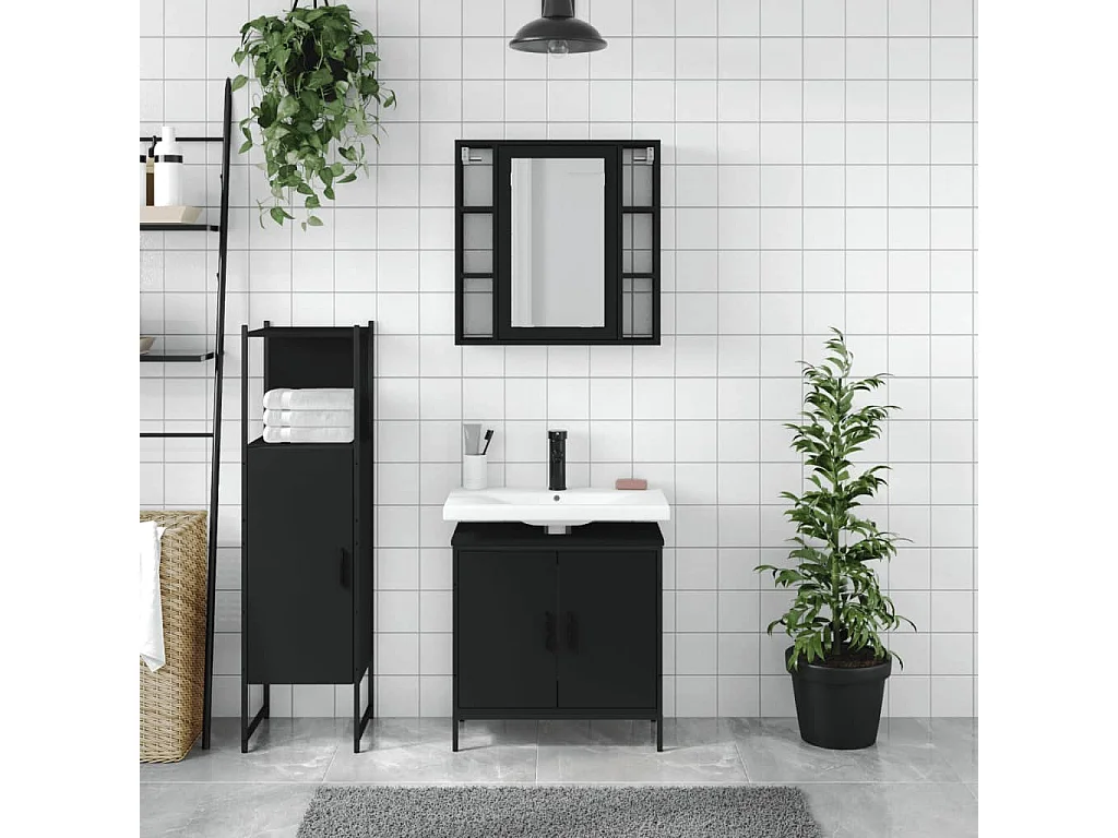 Ensemble d'armoires salle de bain 3 pcs noir bois d'ingénierie