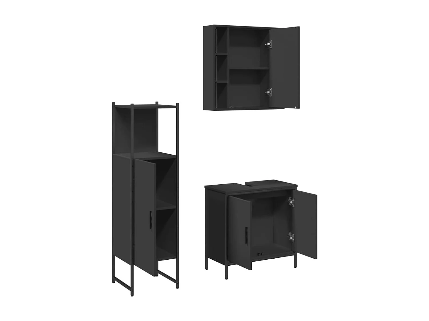 Ensemble d'armoires salle de bain 3 pcs noir bois d'ingénierie