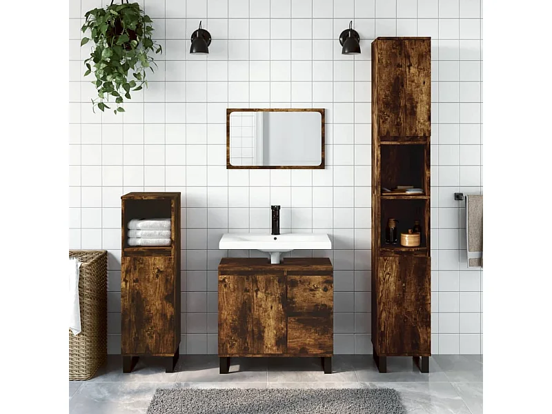Ensemble de meubles de salle de bain 3 pcs Chêne fumé