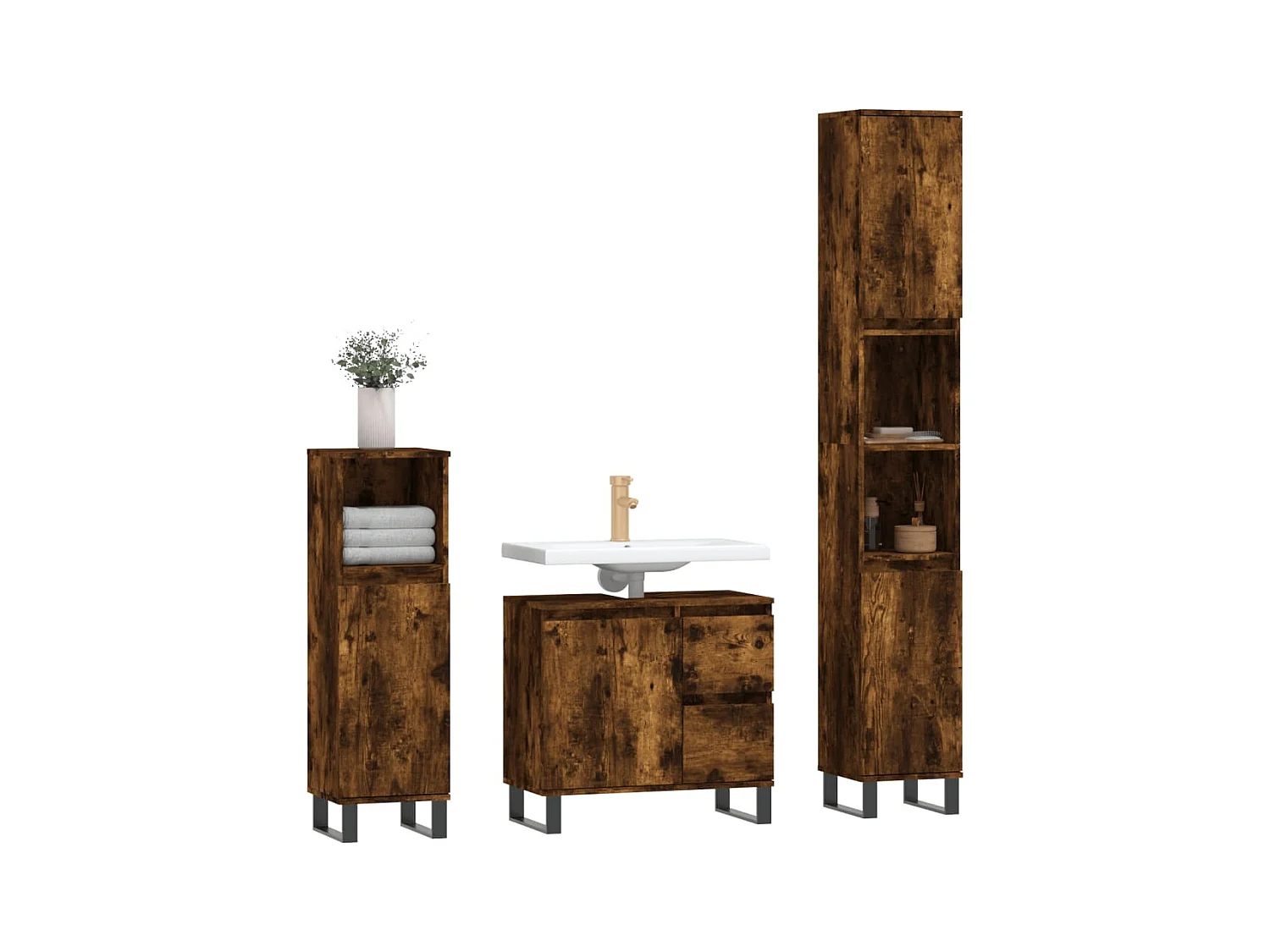 Ensemble de meubles de salle de bain 3 pcs Chêne fumé