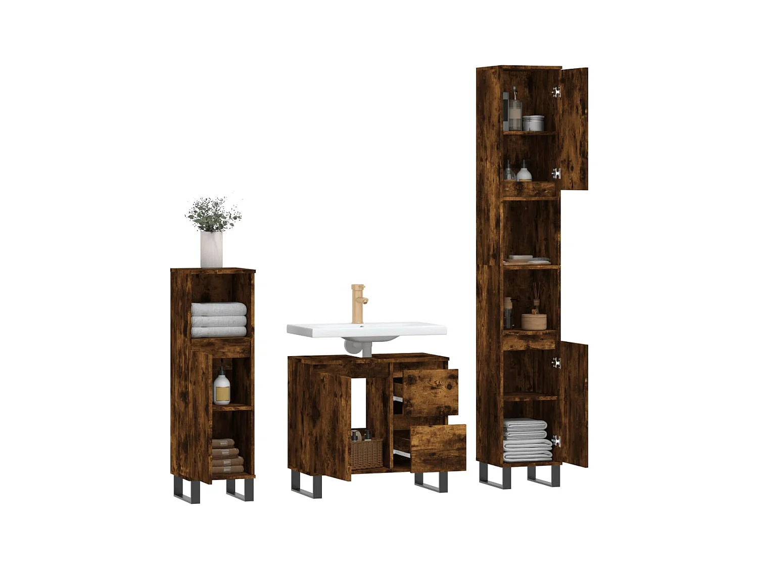 Ensemble de meubles de salle de bain 3 pcs Chêne fumé