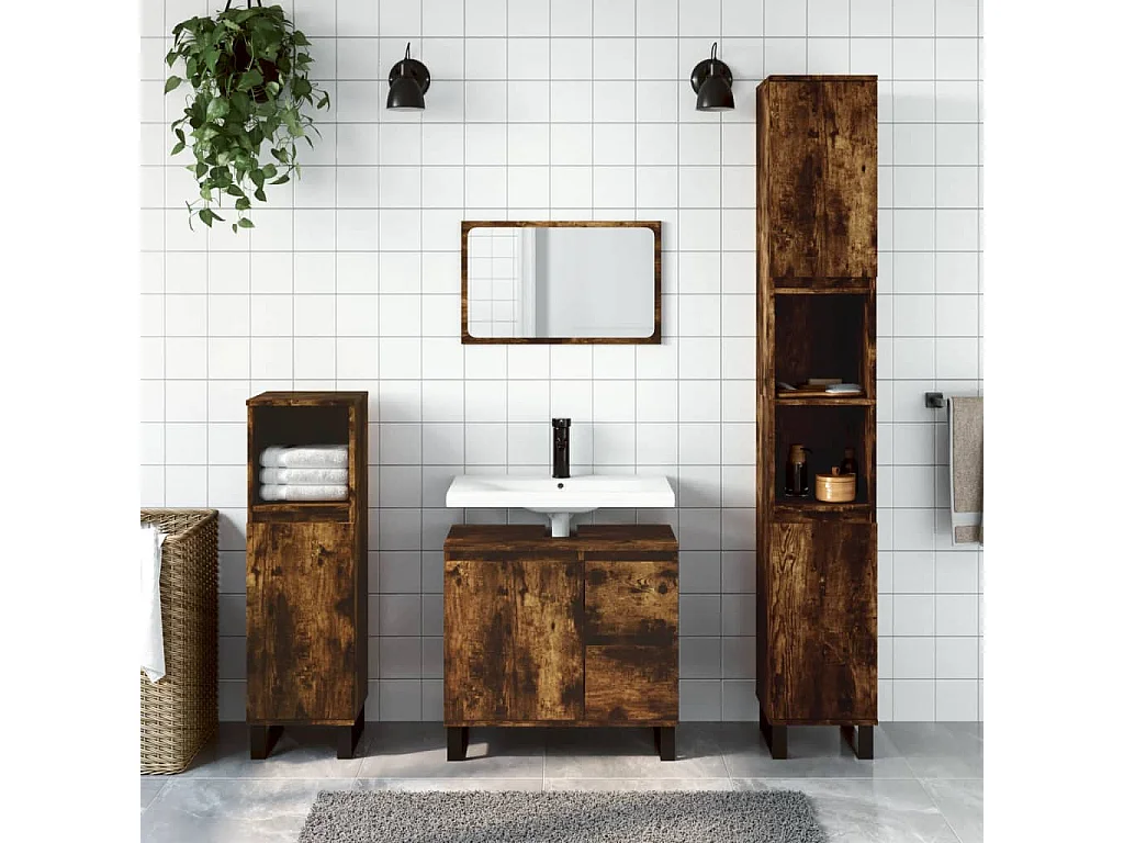 3-delige badkamermeubelset Gerookt Eiken
