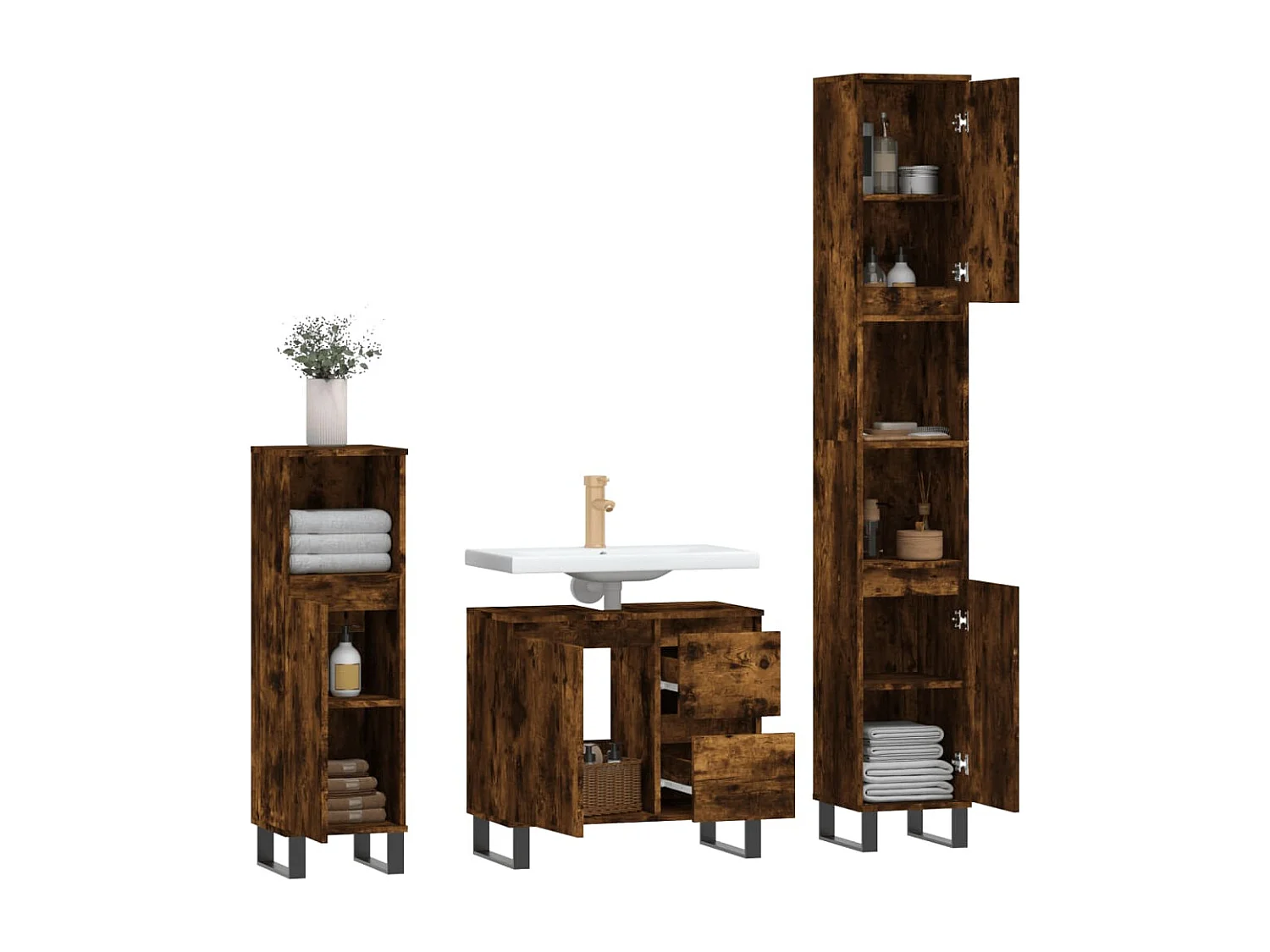 3-delige badkamermeubelset Gerookt Eiken