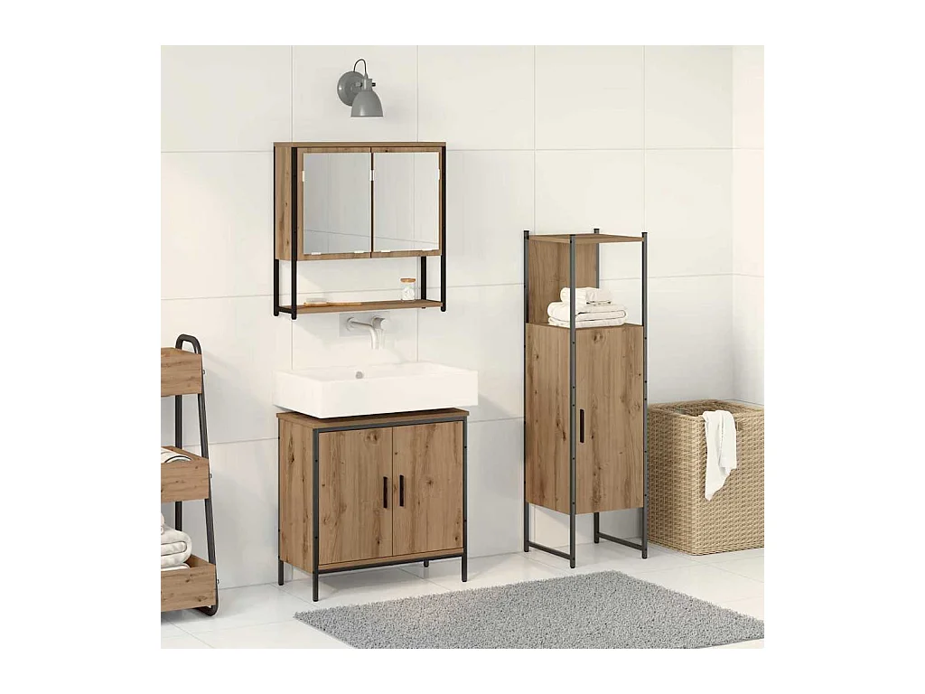 Ensemble de mobilier de salle de bain avec porte 3 pcs Marron