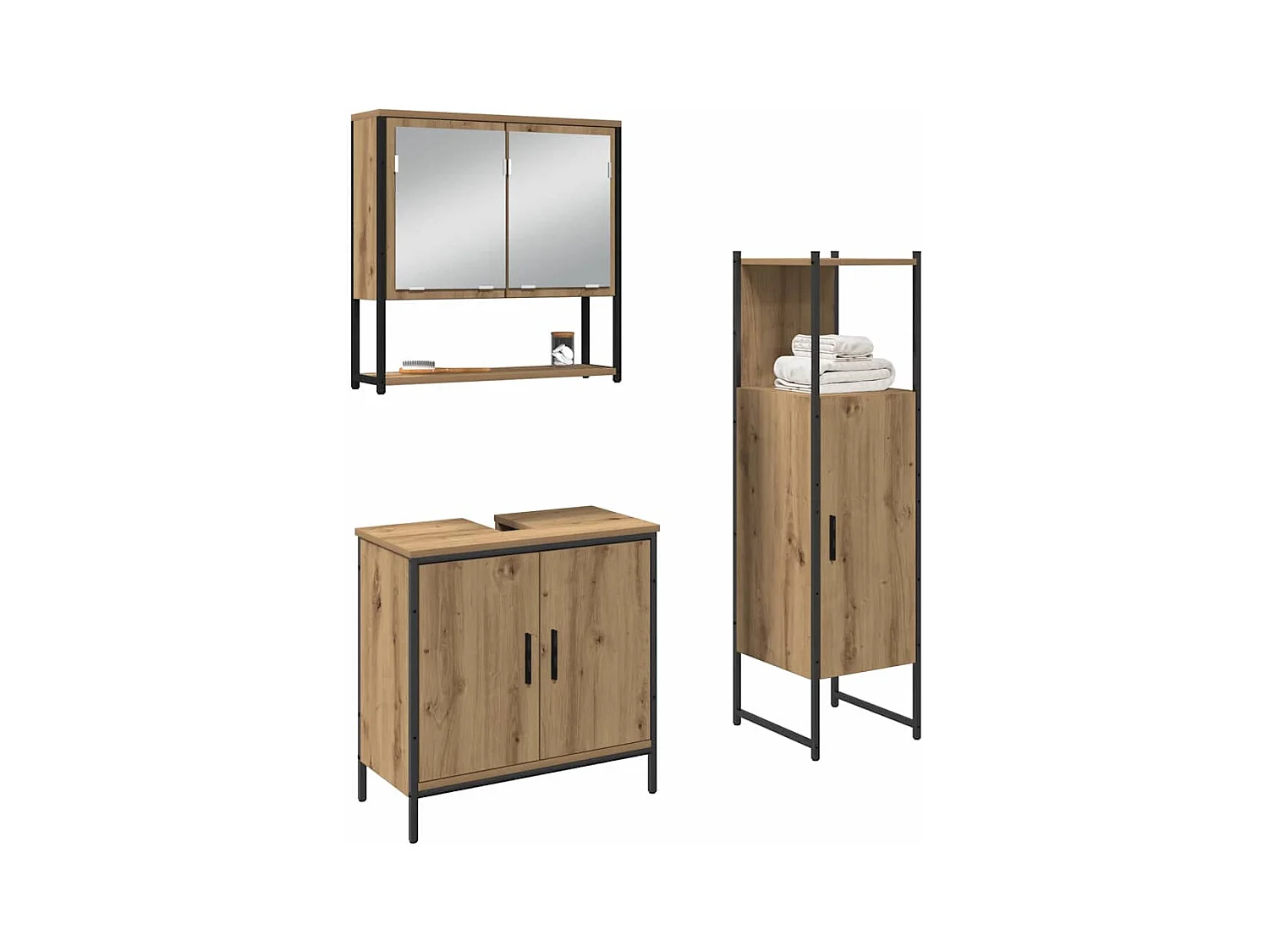 Ensemble de mobilier de salle de bain avec porte 3 pcs Marron