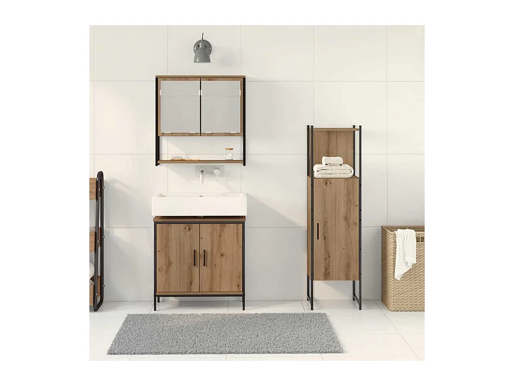 Ensemble de mobilier de salle de bain avec porte 3 pcs Marron