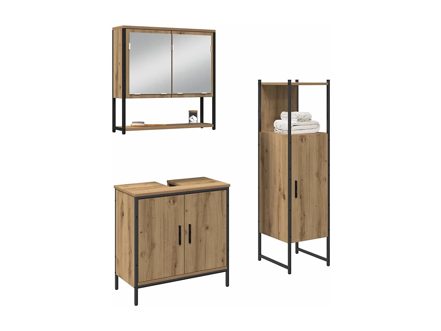 Ensemble de mobilier de salle de bain avec porte 3 pcs Marron