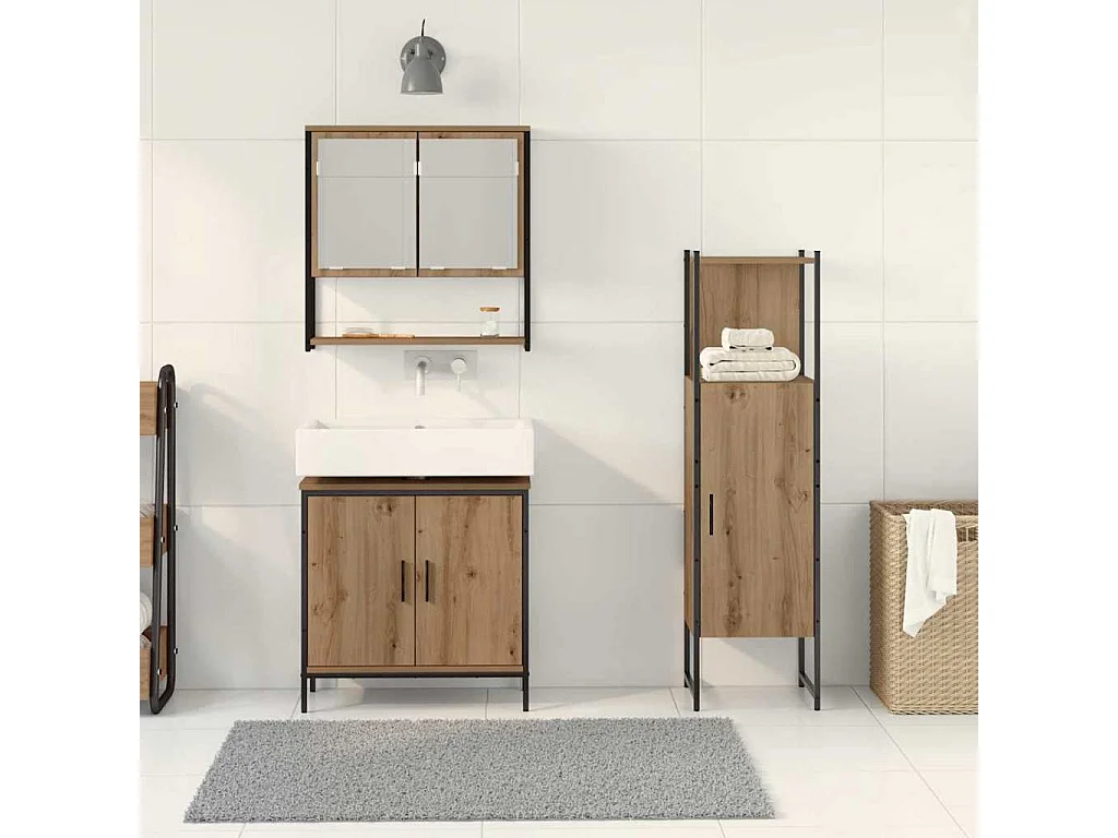 Ensemble de mobilier de salle de bain avec porte 3 pcs Marron