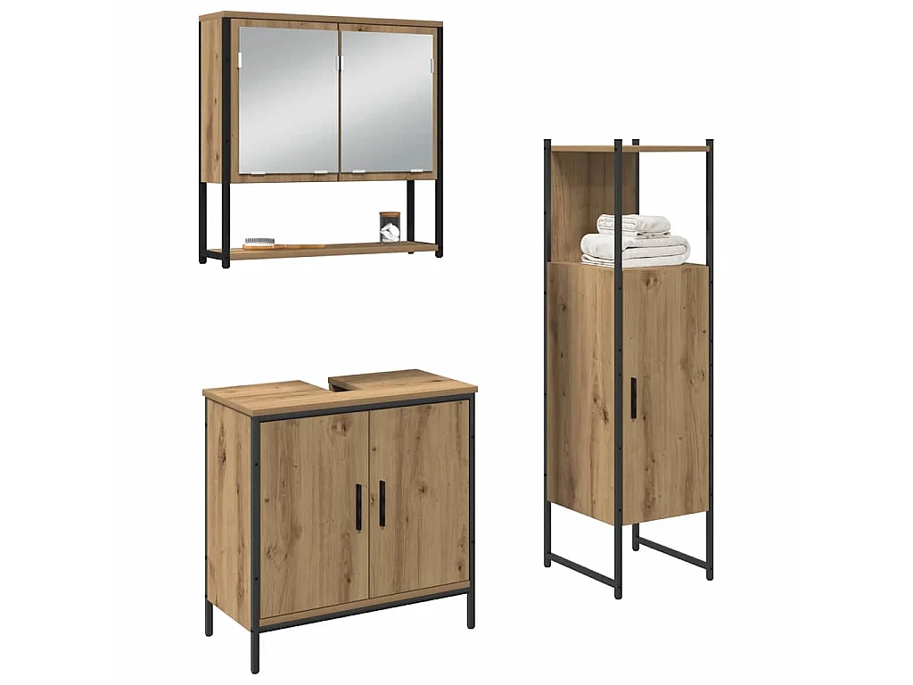 Ensemble de mobilier de salle de bain avec porte 3 pcs Marron