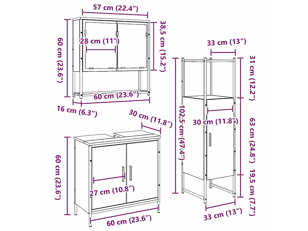 Ensemble de mobilier de salle de bain avec porte 3 pcs Marron