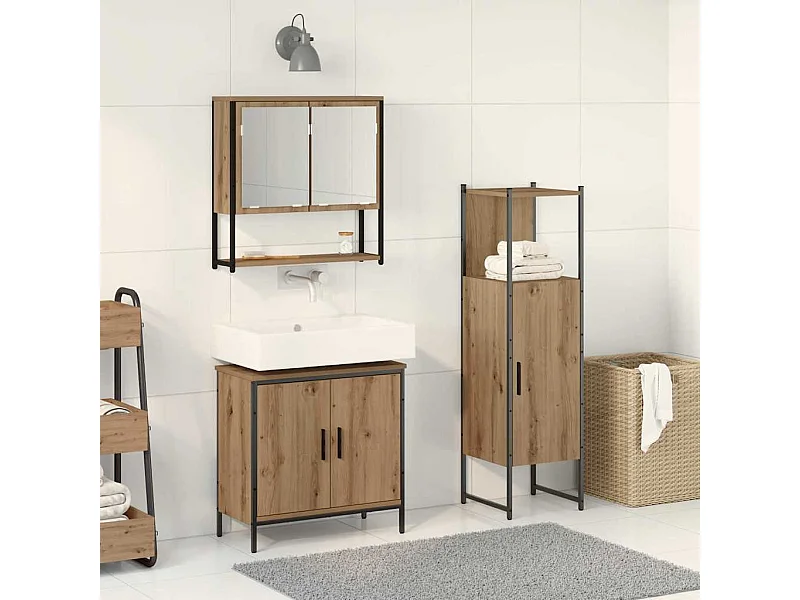 Ensemble de mobilier de salle de bain avec porte 3 pcs Marron
