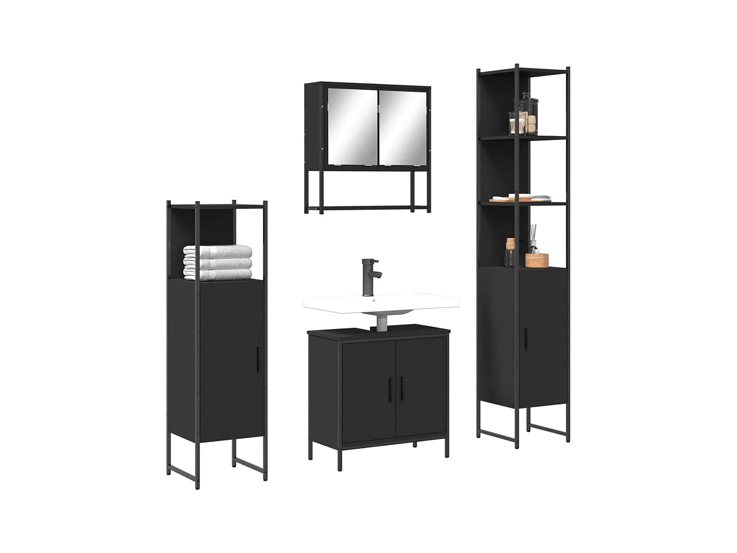 Ensemble de meubles salle de bain 4 pcs noir bois d'ingénierie