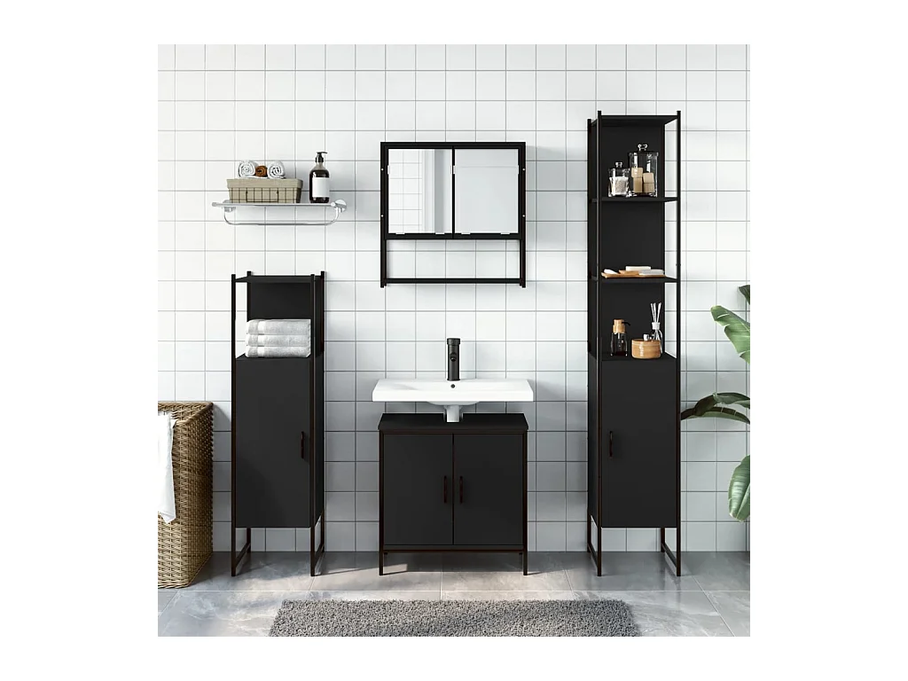 Ensemble de meubles salle de bain 4 pcs noir bois d'ingénierie