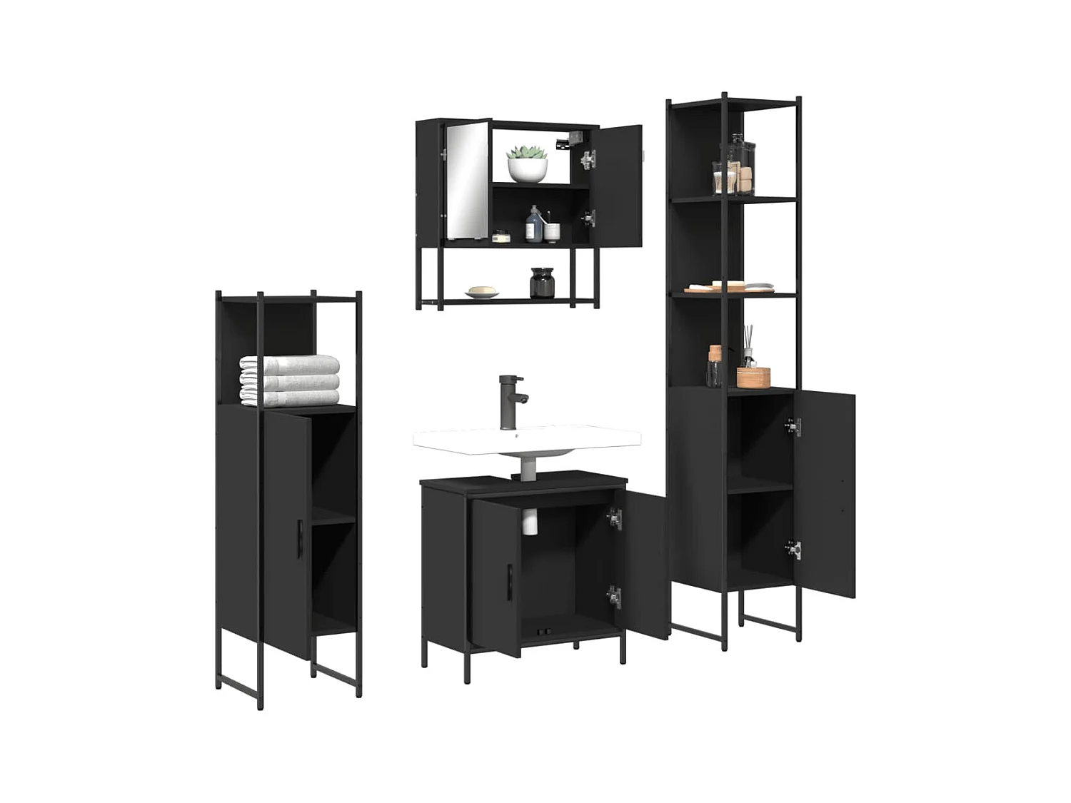 Ensemble de meubles salle de bain 4 pcs noir bois d'ingénierie